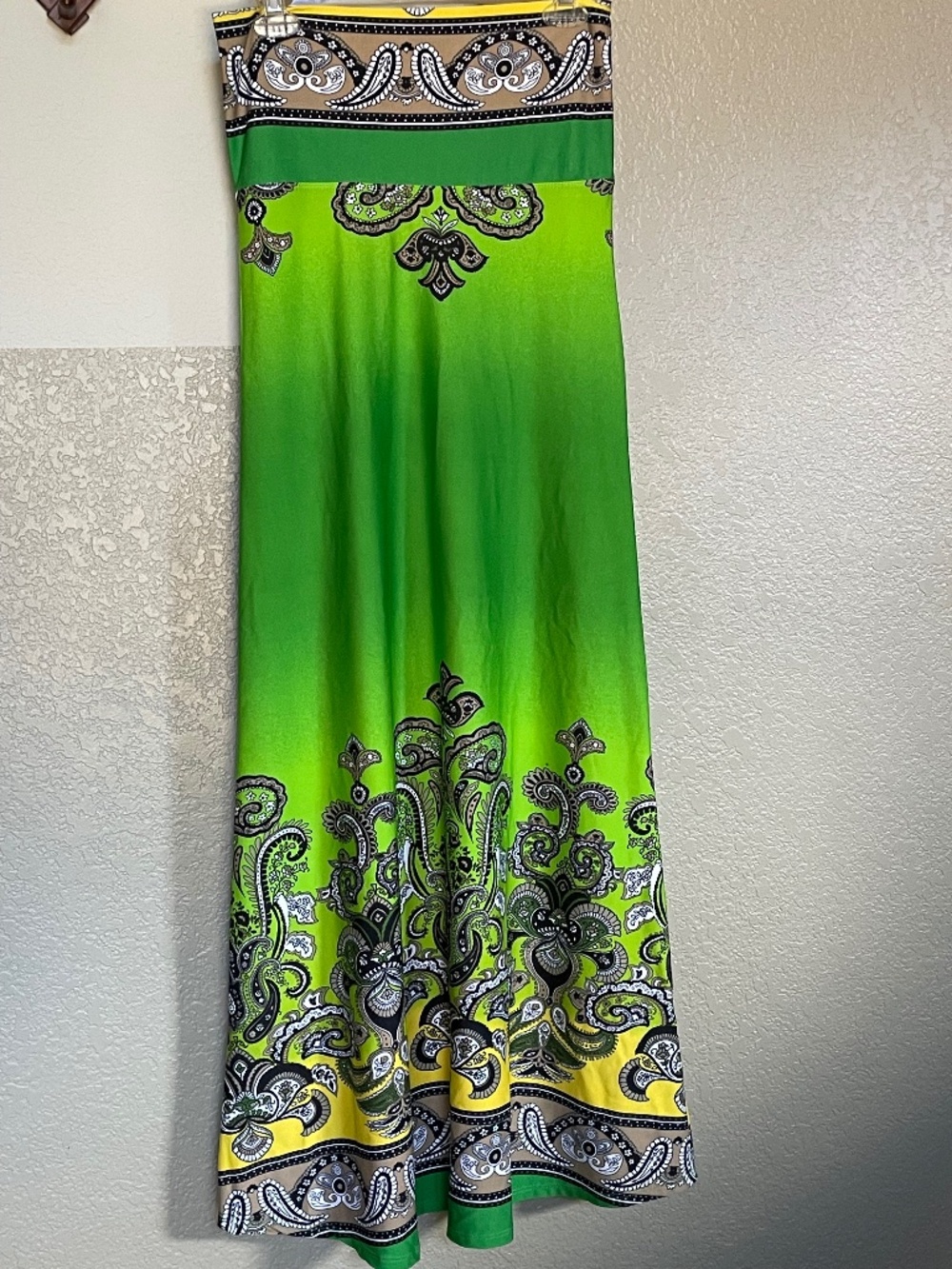 Vintage Venus Green and Yellow Paisley Skirt Size S Made in USA